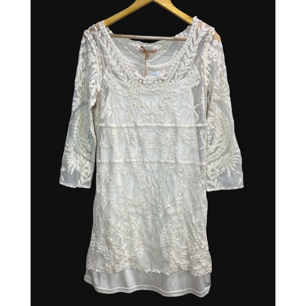 Gibson Latimer Ivory Lace Mini Dress Womens XL Floral Embroidered Mesh NWT boho